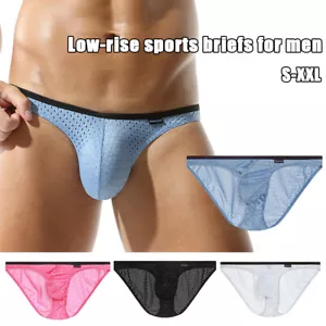 Men's Mesh Briefs Underwear Thong Sexy Low-rise Pouch Sports Bikini Underpants . - Picture 1 of 27