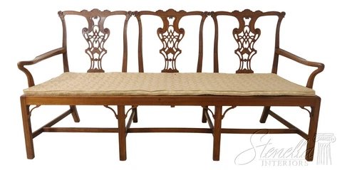 F55136EC: Antique Chippendale Triple Back Walnut Settee Bench Cover