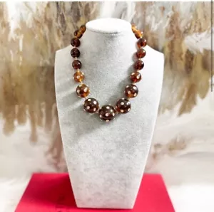 Valentino Garavani Brown Rootbeer Lucite Vintage Bauble Crystal Studded Necklace - Picture 1 of 7