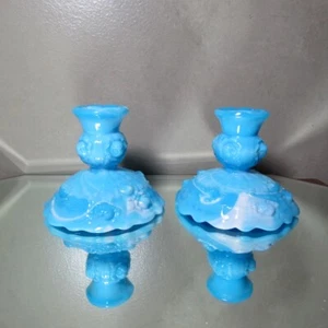 2 Kerzenständer Fenton Blue Marble Rose 9270-MB - Bild 1 von 16