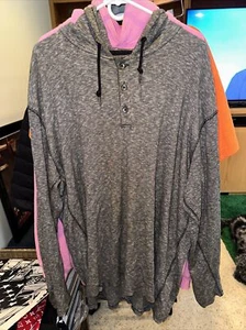 DKNY Jeans 1/4 Button Flannel Hoodie Pullover Mens XXL Gray - Picture 1 of 4