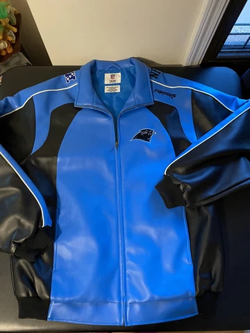 Carolina Panthers LEATHER NFL Bomber Jacket Large Cover