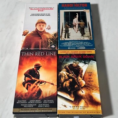 VHS Lot 4 War Action - Thin Red Line Slaughterhouse Hanoi Hilton Black Hawk Down - Image 1 of 4