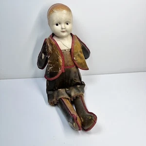 Antique Doll Composition Head Cloth Leather Body Clothes 16” Vintage Old Rare - Picture 1 of 22