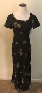 Ann Taylor Womens Long Size S 2 Short Sleeve Floral Dress Black Career Lined - Picture 1 of 6