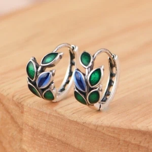 F05 Ohrringe Blätter an Kreole kleine Herzchen 925 Sterlingsilber - Bild 1 von 9