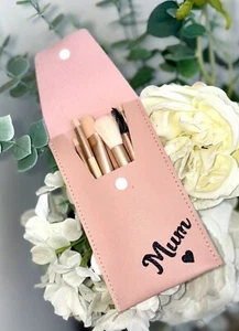 Make Up Pouch And Brush Set Pink Personalised With MUM In Black Birthday gift - Picture 1 of 1