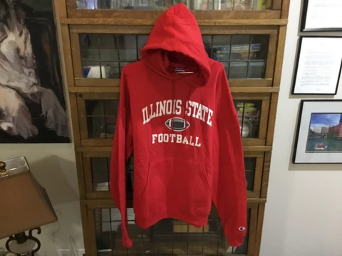 VTG Illinois State Redbirds Football CHAMPION Red FELT Spell Out Hoodie SZ XL Cover