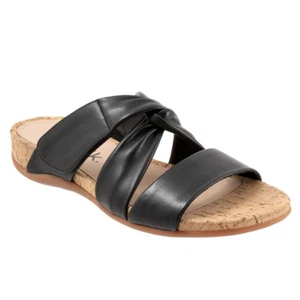 Women's Black Luggage Leather w Two Soft Straps Casual Sandals - Picture 1 of 5