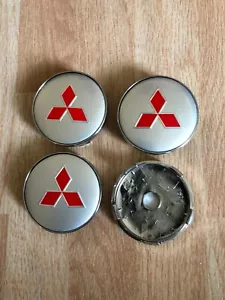 4x Mitsubishi Alloy Wheel Centre Cap Top Quality New Rim Cap 60mm Silver Red - Picture 1 of 3