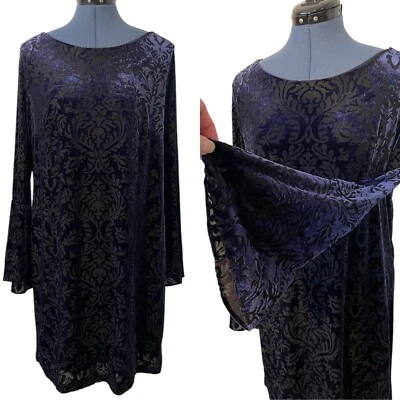 Vestido beige eci para mujer de terciopelo púrpura manga campana Burnout caprichoso Y2K Boho L Foto 1 de 4