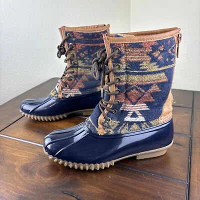 Botas de encaje de goma azteca Madden Girl talla 6 para mujer tela suroeste azul marino Foto 1 de 4