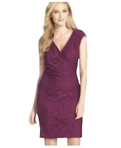 Adrianna Papell Women Plus 16W 1X Purple Lace Zip Faux Wrap Ruched Lined Dress - Picture 1 of 4