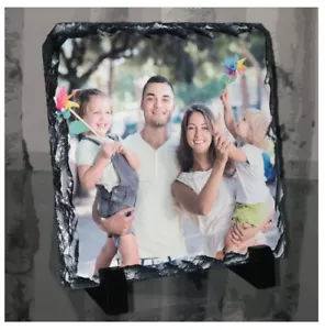 Photo Slate Personalised Square Shape Rock Custom Any Photo With Free Stand - Picture 1 of 2