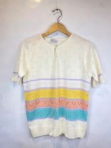 VTG Julie Knitwear Pastel Stripe Short Sleeve Jumper Sweater Colorblock One Size - Picture 1 of 5