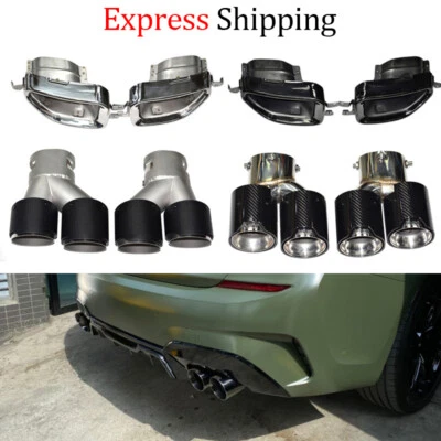 For BMW 3 Series 330 335 340 Pair Car Dual Exit Carbon Fiber Exhaust Tail pipes - Image 1 of 3