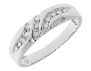 10k White Gold Mens diagonal Round Diamond 6mm Wedding Band Ring 0.12 ct - Picture 1 of 5