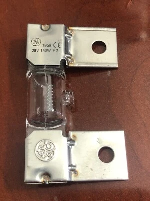 GE 1958 BULB  - 150W 28V T4 TAB BASE  - MINIATURE AIRCRAFT BULB - P/N 28011 - Image 1 of 2