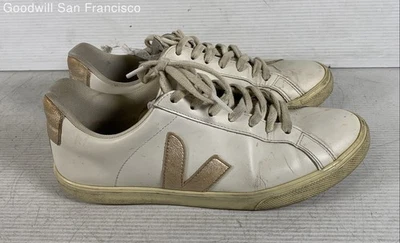Veja White Leather Round Toe Lace-Up Low Top Comfort Sneaker Womens Shoes Size 9 - Image 1 of 4