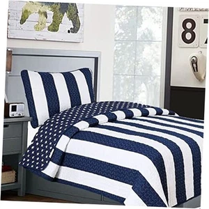 Sailor Popeye 's Bedding Quilt Set, Nautical Navy Blue White Star Striped - Picture 1 of 8