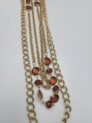 Nuevo Collar Largo 3 Hilos Bisel Abierto Cristal Estación Cadenas Oro 28-32"  Foto 1 de 4