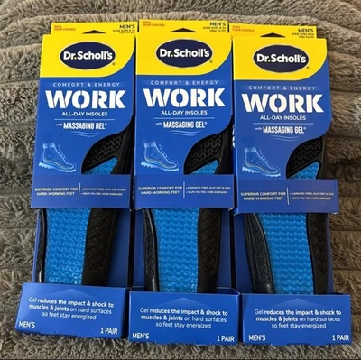 (3) Plantillas Dr. Scholls TRABAJO Gel Masajeador Hombres Zapatos Tallas 8-14 con Control de Olores Foto 1 de 4