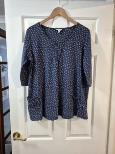 Seasalt Size 16 Busy Lizzy 3/4 Tunic Blue with Flowers 100% Organic Cotton - Picture 1 of 8