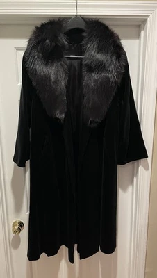 Abrigo Largo Cuello Zorro Terciopelo Negro Talla L/XL Impresionante Elegante Noche Foto 1 de 4