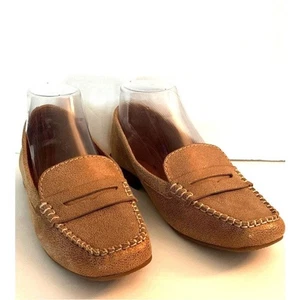 Donald J Pliner Sz 6M Tan Gold Metallic Brushed Off Leather Upper Penny Loafer - Picture 1 of 8