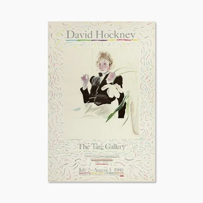 Póster vintage limitado de David Hockney Exhibition Celia in a Black Dress 1980 Foto 1 de 4