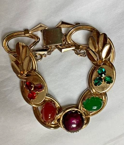 Marino Vintage 8" Gliederarmband 3 Farben Glas Cabochon Strass goldfarben - Bild 1 von 7