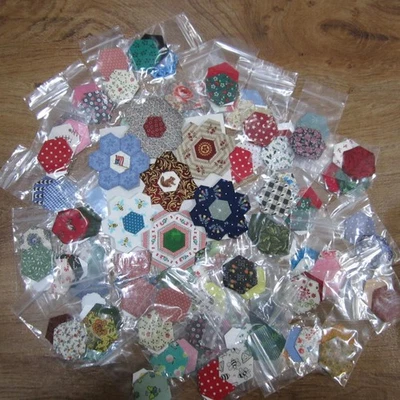 Precut Fabric Hexagon EPP Hand Sew Kits 10 Flowers 1/2" Sides w/Papers Random - Image 1 of 4