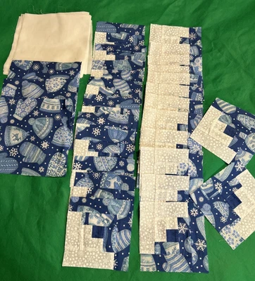 24 Quilt Squares Sewn 5.5, Patchwork Lot Blue White Snowflake Winter Christmas - Image 1 of 4