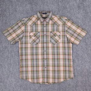 Pendleton Shirt Mens Large Gray Pink Yellow Plaid Frontier Pearl Snap Button Up - Picture 1 of 9