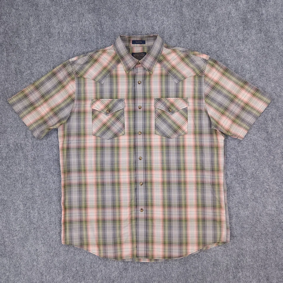 Camisa Pendleton Para Hombre Grande Gris Rosa Amarillo Cuadros Frontera Perla A Presión Con Botones Foto 1 de 4