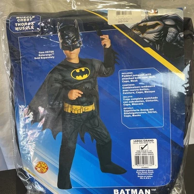 New DC Comic Batman Deluxe Costume Kids L 12-14 Padded Jumpsuit Belt Cape Mask - Image 1 of 4