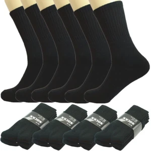 Men Solid Black Cushioned Mid Calf Sports Athletic Work Crew Cotton Socks - Picture 1 of 5