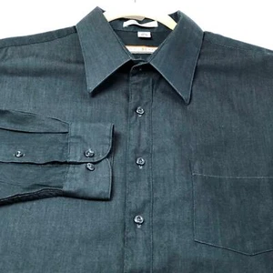 John Henry Button Up Shirt Men's XL 17 ½ 34 35 Solid Black Pocket Long Sleeves - Picture 1 of 6