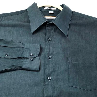 Camisa John Henry Abotonada Para Hombre XL 17 1/2 34 35 Negra Sólida Bolsillo Mangas Largas Foto 1 de 4