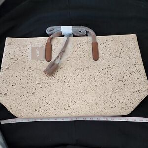 Ulta Extra Large Faux Leather Peach Metallic Tote Bag Purse Snap Closure NWT