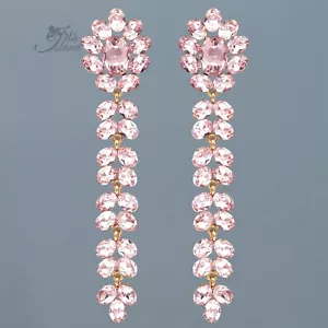 Pink Dangle Earrings Long 4.375 Crystal Rhinestone Women Prom Wedding Jewelry 89 - Picture 1 of 4