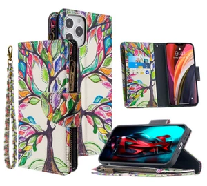 Flower Women Zipper Leather Flip Wallet Magnetic Card Stand Phone Case Purse - Picture 1 of 17