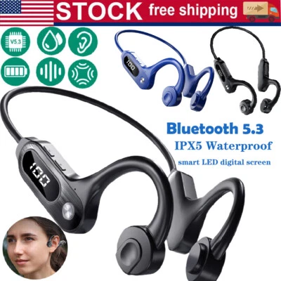 Bluetooth 5.3 Bone Conduction Headphones Wireless Outdoor Sport Headset Earbuds - Image 1 of 4
