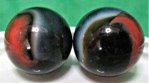 Vintage Lot of 2 Peltier Red Black Grey and White Rainbo Marbles - Picture 1 of 7