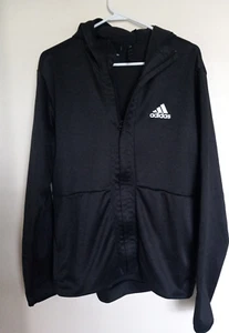 Adidas Full Zip Hooded Jacket Women’s Size L Black Long Sleeve Hoodie - Picture 1 of 3