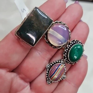 Damen Konvolut 4 Naturstein Ringe Sterlingsilber vergoldet Ringe Boho Bohemian - Bild 1 von 7