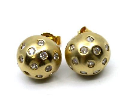 Серьги-постеры из чистого желтого золота 14 карат с натуральным бриллиантом 10 мм 0,35 Tcw - Изображение 1 из 4