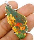 Solid Sterling Silver Pendant Jewelry K12-6 Natural Blood Stone Slice India 925