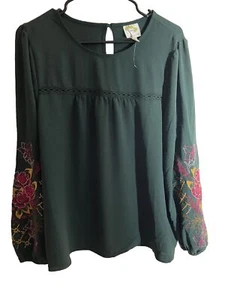 Neu mit Etikett Feigenblumen Bluse TOP Gr. Large/bestickt/grün - Bild 1 von 8