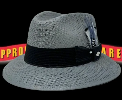 Men' Classic Viejo Gray Lowrider Hat fedora black gray white  Combo Feather - Image 1 of 4